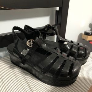 Black Platform Jelly Sandals